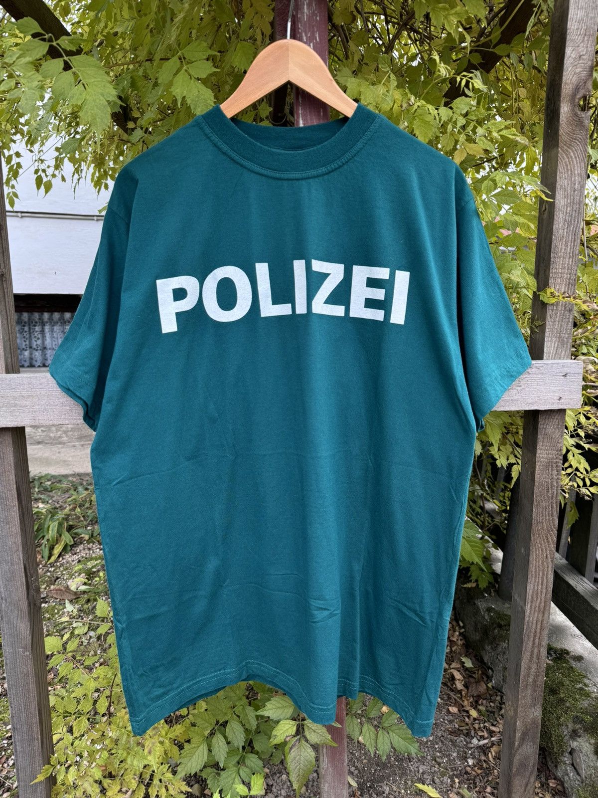 Japanese Brand × Vintage Vintage 90s Polizei Green T-shirt Japanese Military Opium Size US XL / EU 56 / 4 - 7 Thumbnail