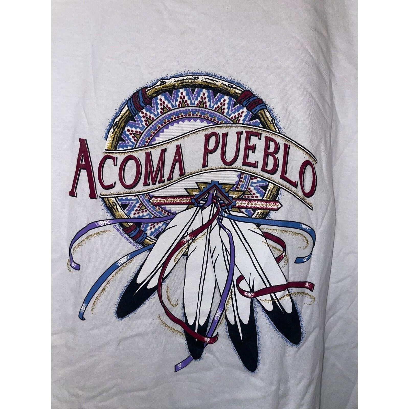 Jerzees Vintage New Mexico Shirt Acoma Pueblo Tribal Print White Tee Size US XL / EU 56 / 4 - 7 Thumbnail