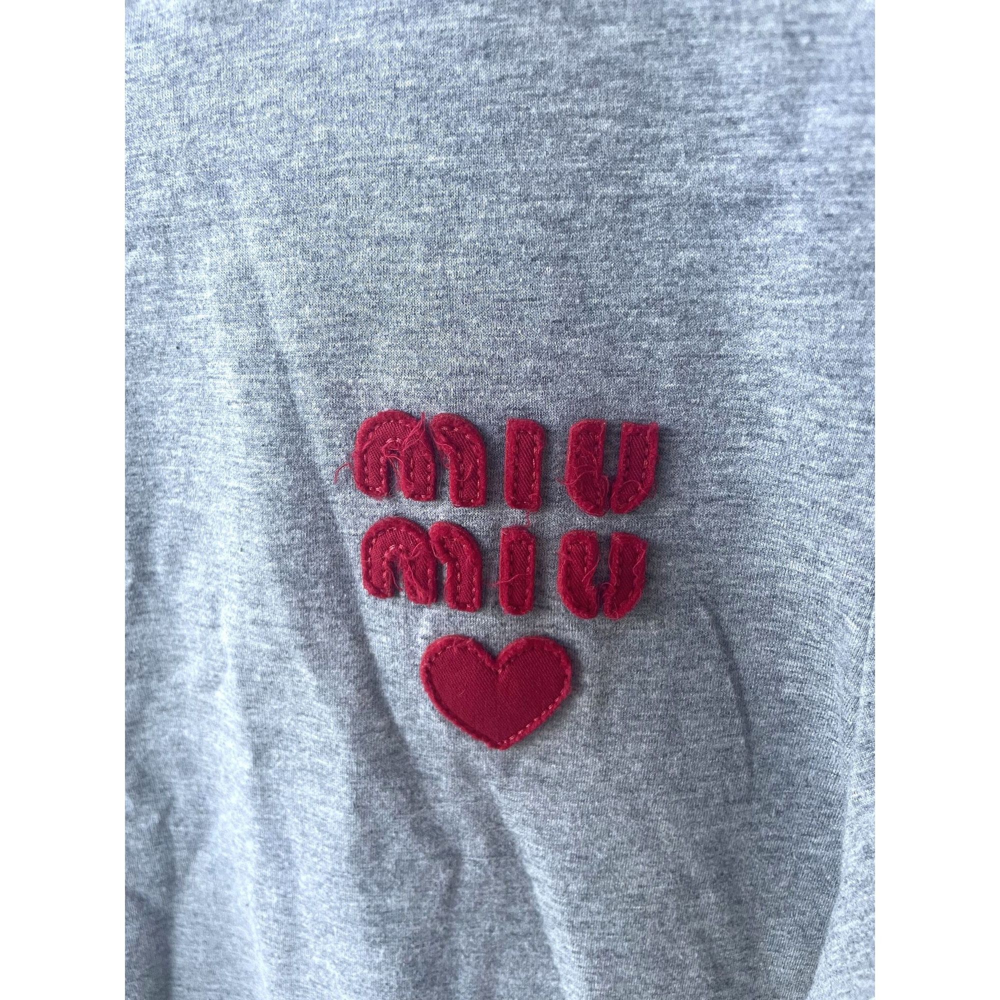 Miu Miu Miu Miu Womens Grey Cotton T-Shirt With Red Embroidered Logo Size S / US 4 / IT 40 - 4 Thumbnail
