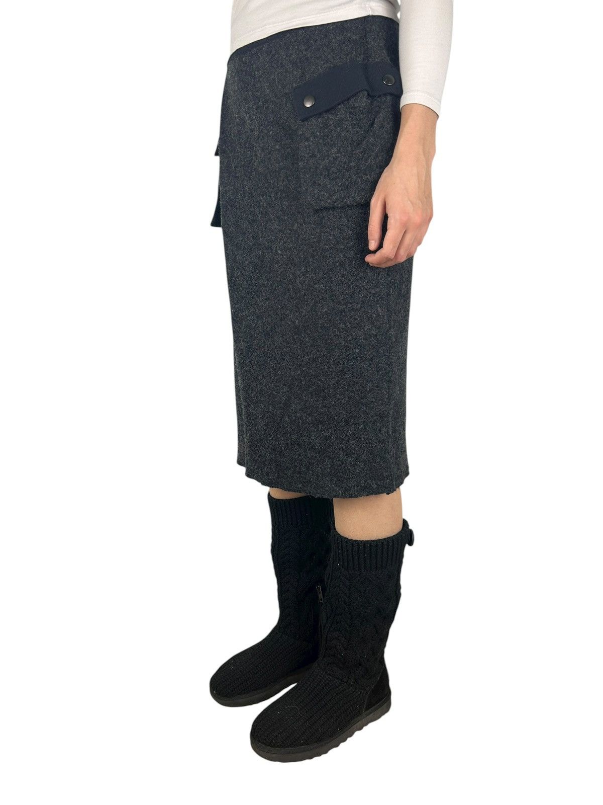 Japanese Brand Johnbull Cargo Pocket Raw Edged Wool Skirts (26x27) Size 26" / US 2 / IT 38 - 2 Thumbnail