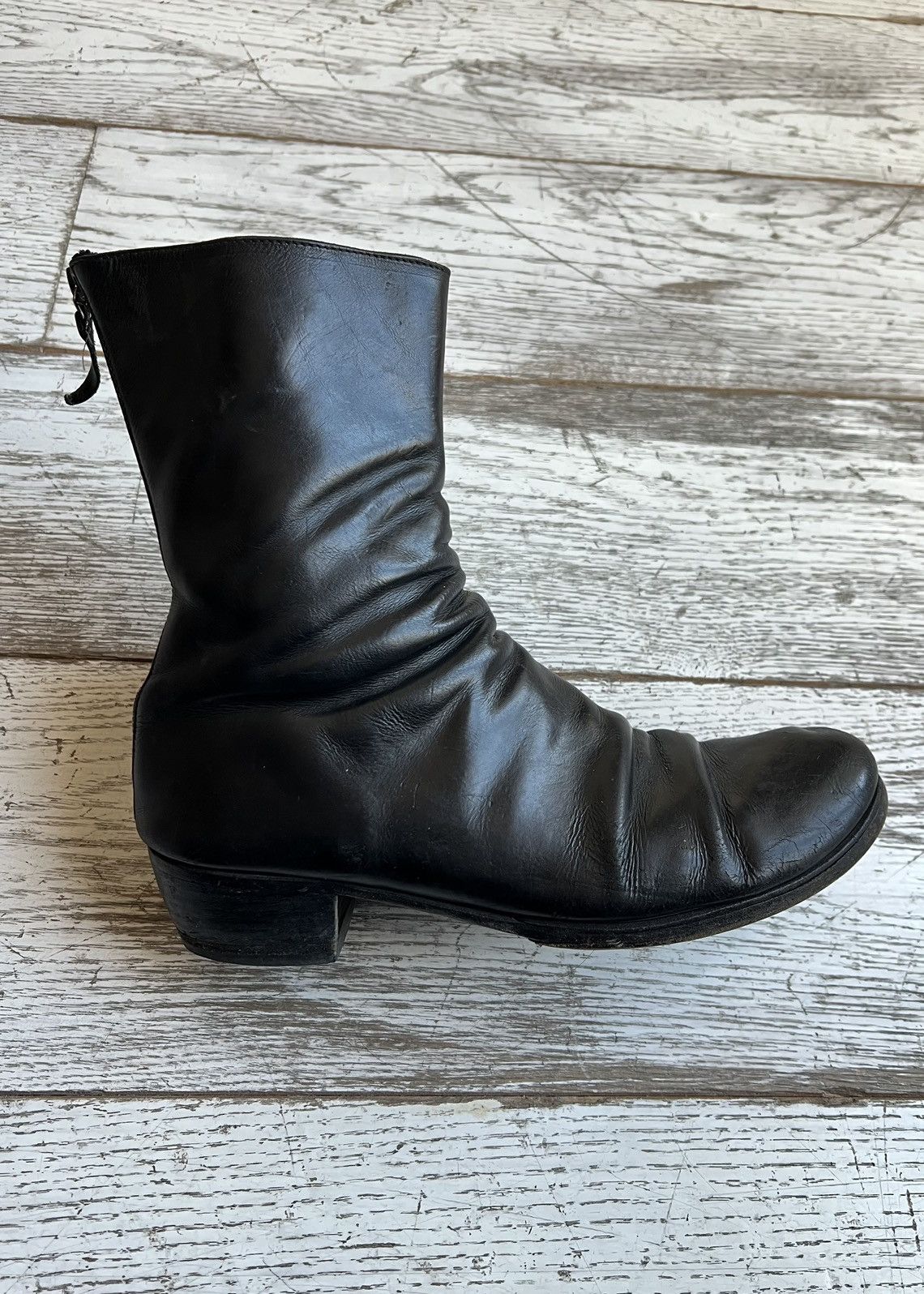 image of Ma+ Wrinkled Cowhide Leather Back-Zip Heel Shoes Boots in Black, Men's (Size 6.5)