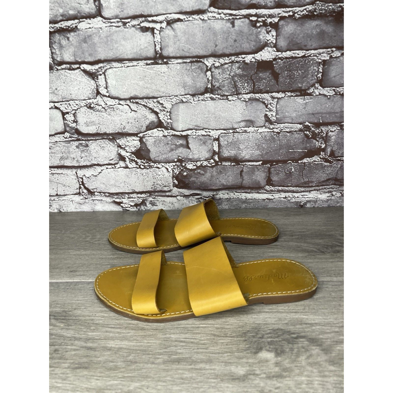 Madewell Madewell Yellow Tan Double Strap Leather Flat Sandals Women’ Size US 7.5 / IT 37.5 - 18 Thumbnail