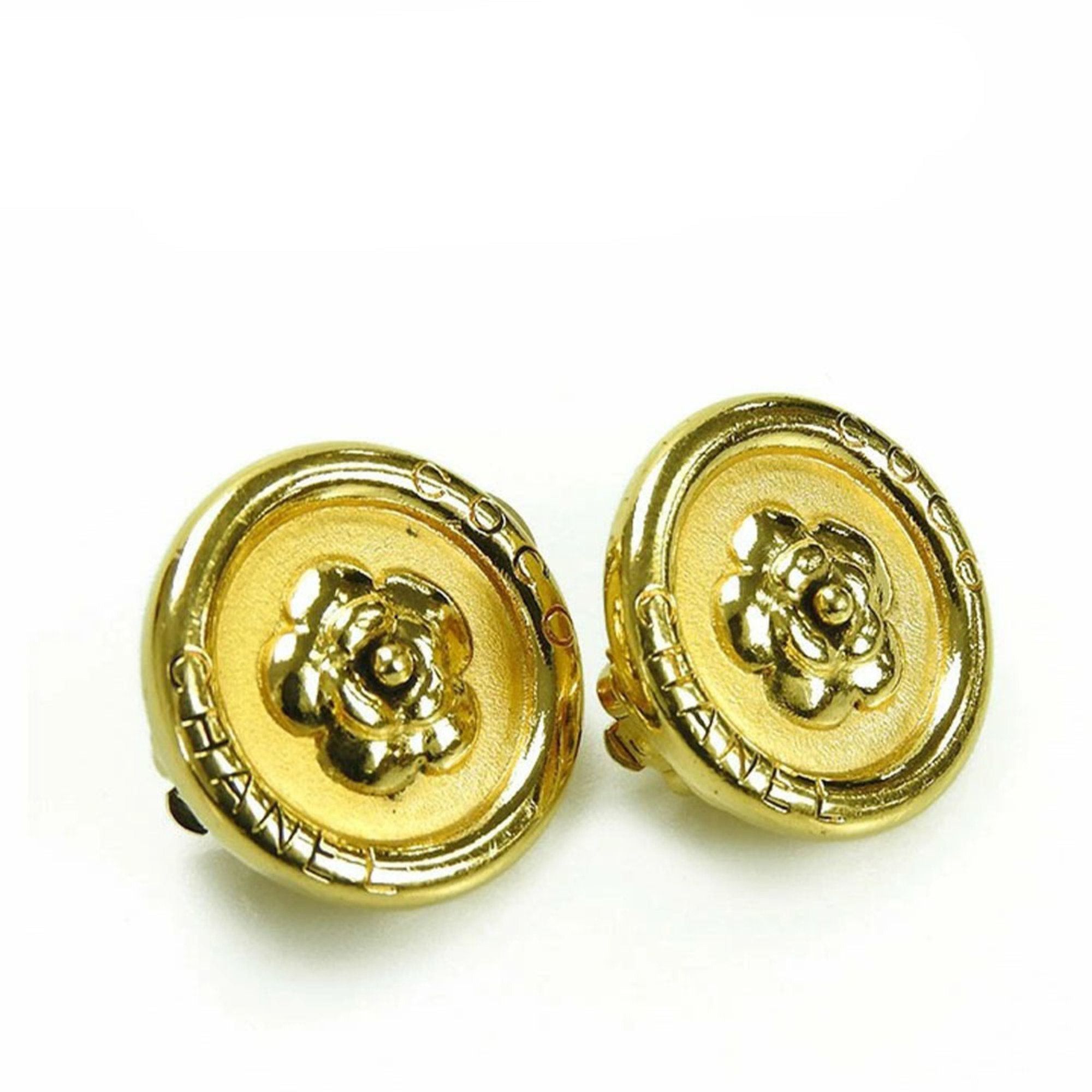 image of Chanel Earrings Cocomark Camellia Gold Vintage Ladies Gp 97P Accessories, Women's