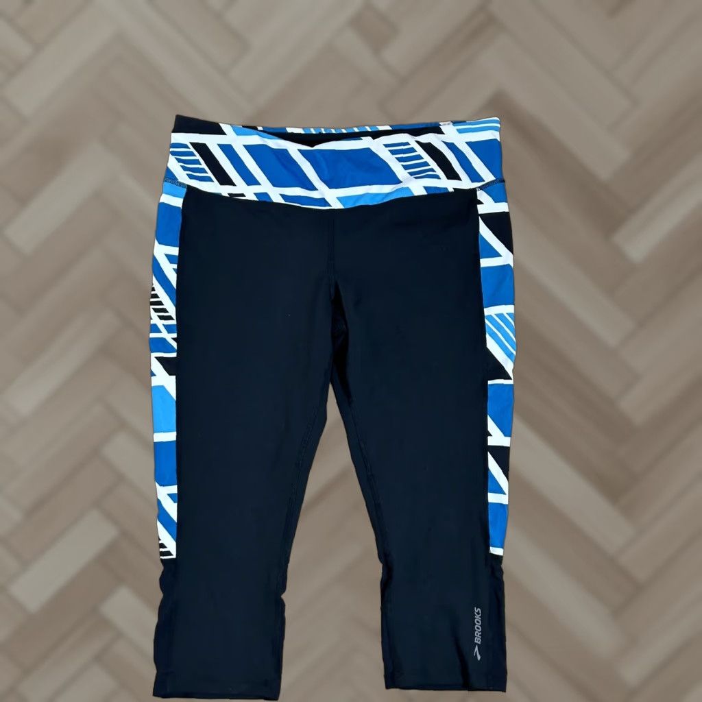 Brooks Brooks Womens Capri Cropped Work Out Pants XL Black Blue Gym Athleisure Sports Size 40" / US 18 - 1 Thumbnail