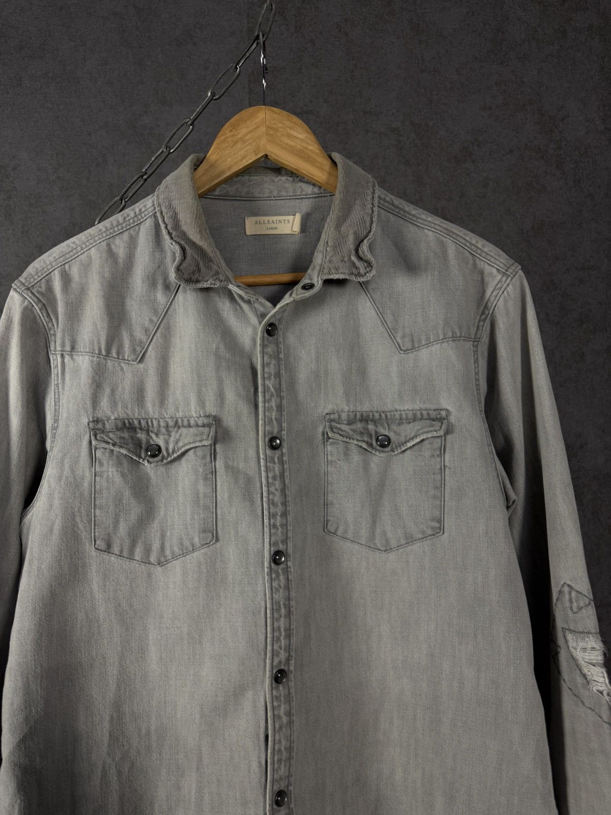 Allsaints Allsaints designer distressed denim shirt Size US L / EU 52-54 / 3 - 3 Thumbnail