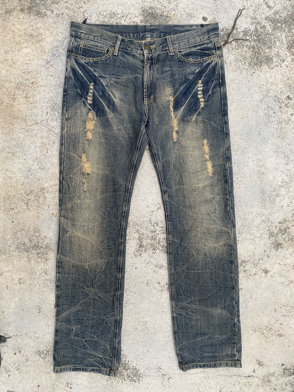 If Six Was Nine × Japanese Brand × Tornado Mart Edwin Distressed Mud Washed Studed Jeans Size US 35 - 1 Thumbnail