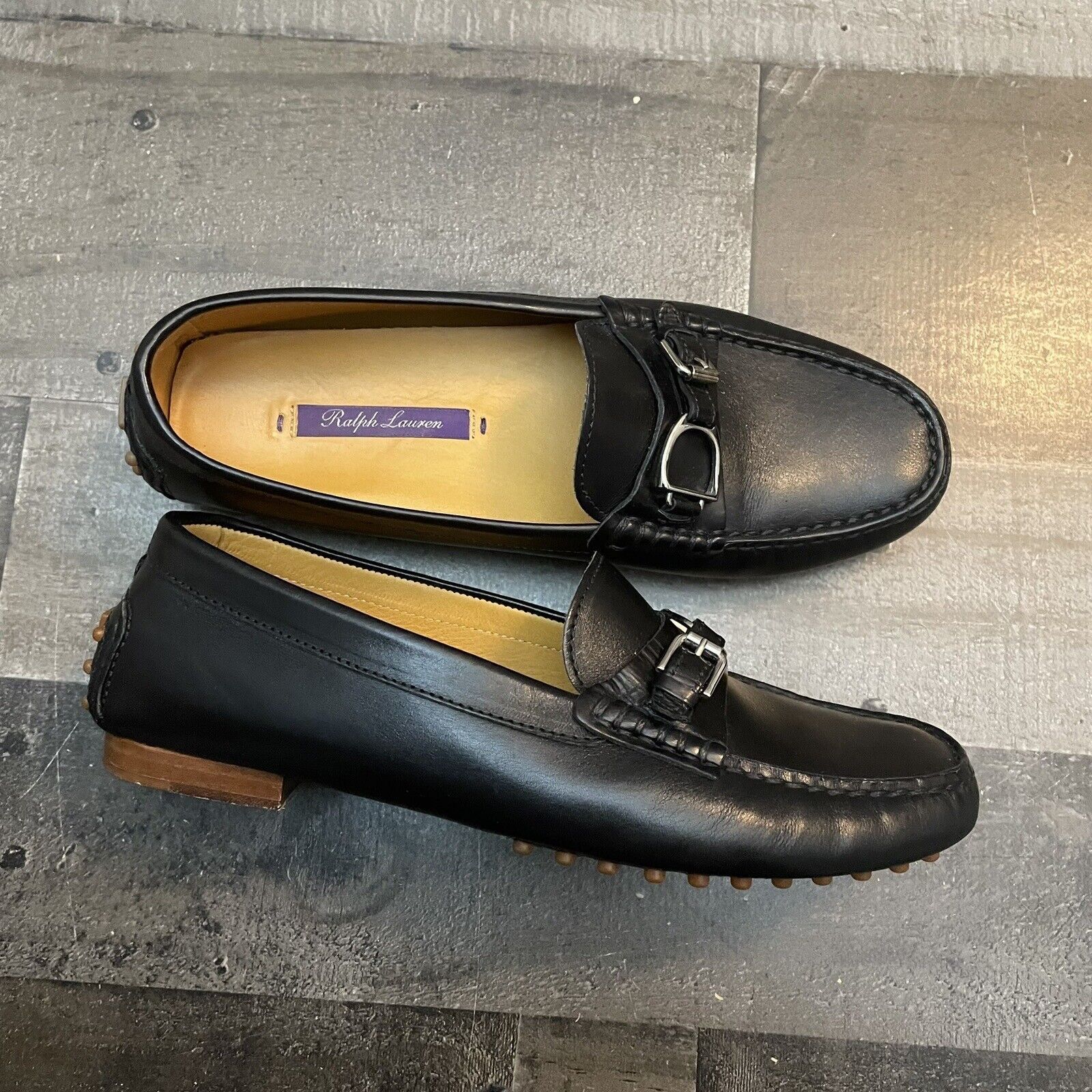 Ralph Lauren Ralph Lauren Purple Label Shoes Women's 36.5 B Black Loafers Pebbled Horsebit | Grailed