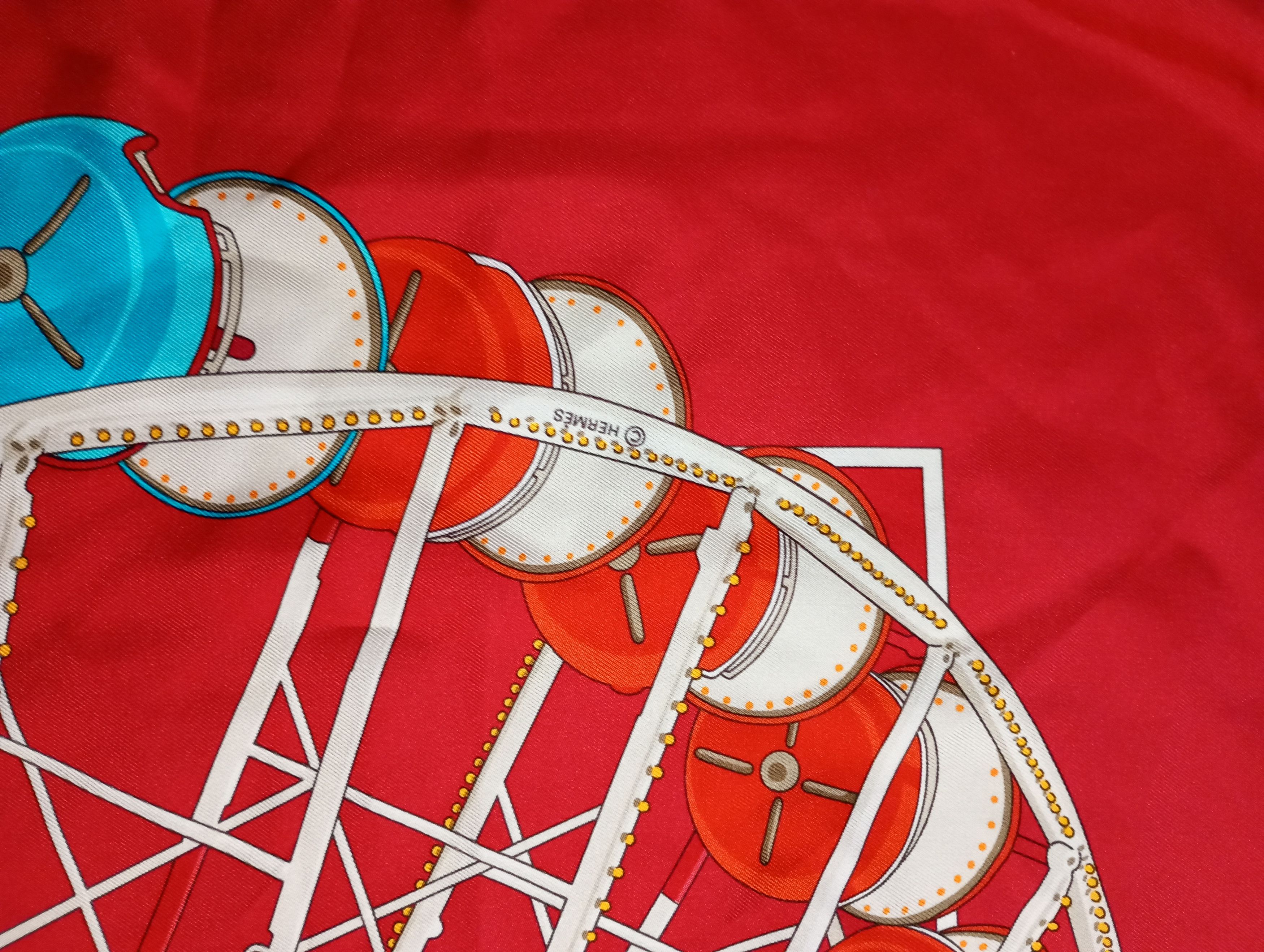 Hermes Hermès Red Grande Roue Carousel 90cm Silk Scarf Size ONE SIZE - 9 Thumbnail