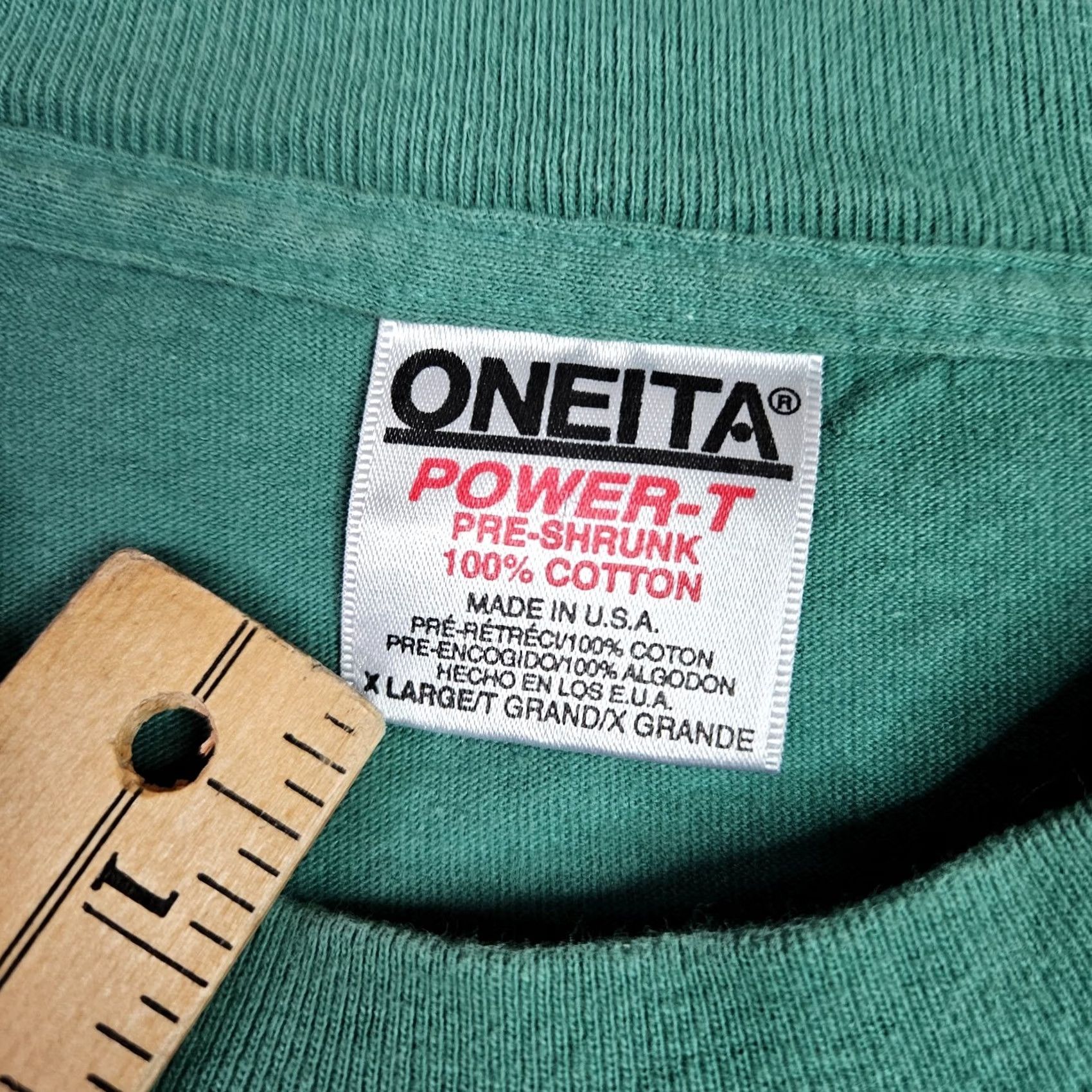 Vintage Oneita VTG 90s Bird Poop Graphic Short Sleeve Tee Men's XL Size Regular Green Cotton T-Shirt Size US 31 - 6 Thumbnail