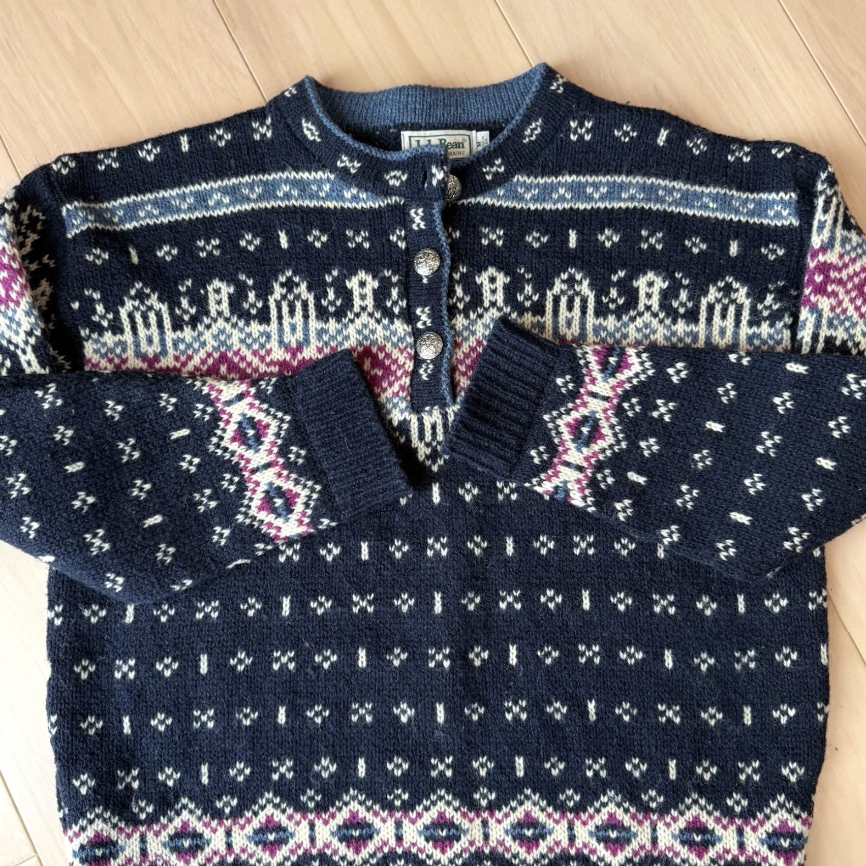 Vintage VINTAGE LL Bean Nordic Sweater Women’s Medium Blue Wool Pullover Fair Isle Pullover Casual Knit Crew Neck Size M / US 6-8 / IT 42-44 - 5 Thumbnail