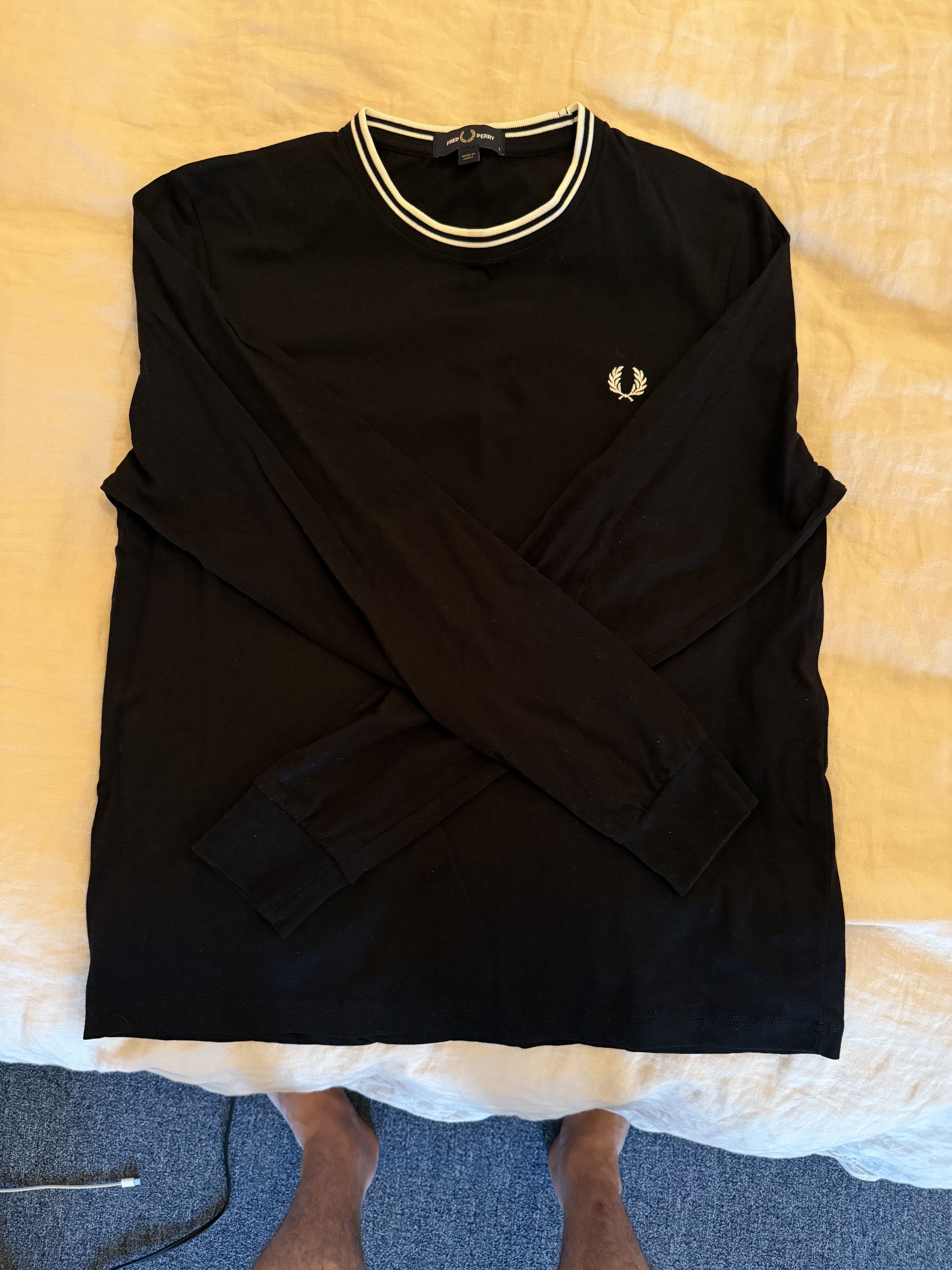 Fred Perry Black Twin Tipped Long Sleeve T-Shirt Size US L / EU 52-54 / 3 - 4 Thumbnail