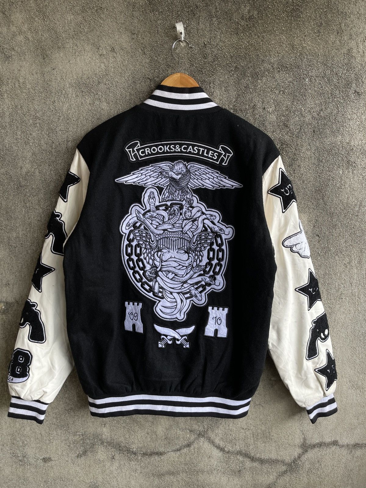 image of Crooks Castles x Varsity Jacket Veryvintage’90Scrooks&castlesvarsity Leather Jacket in Black/White 