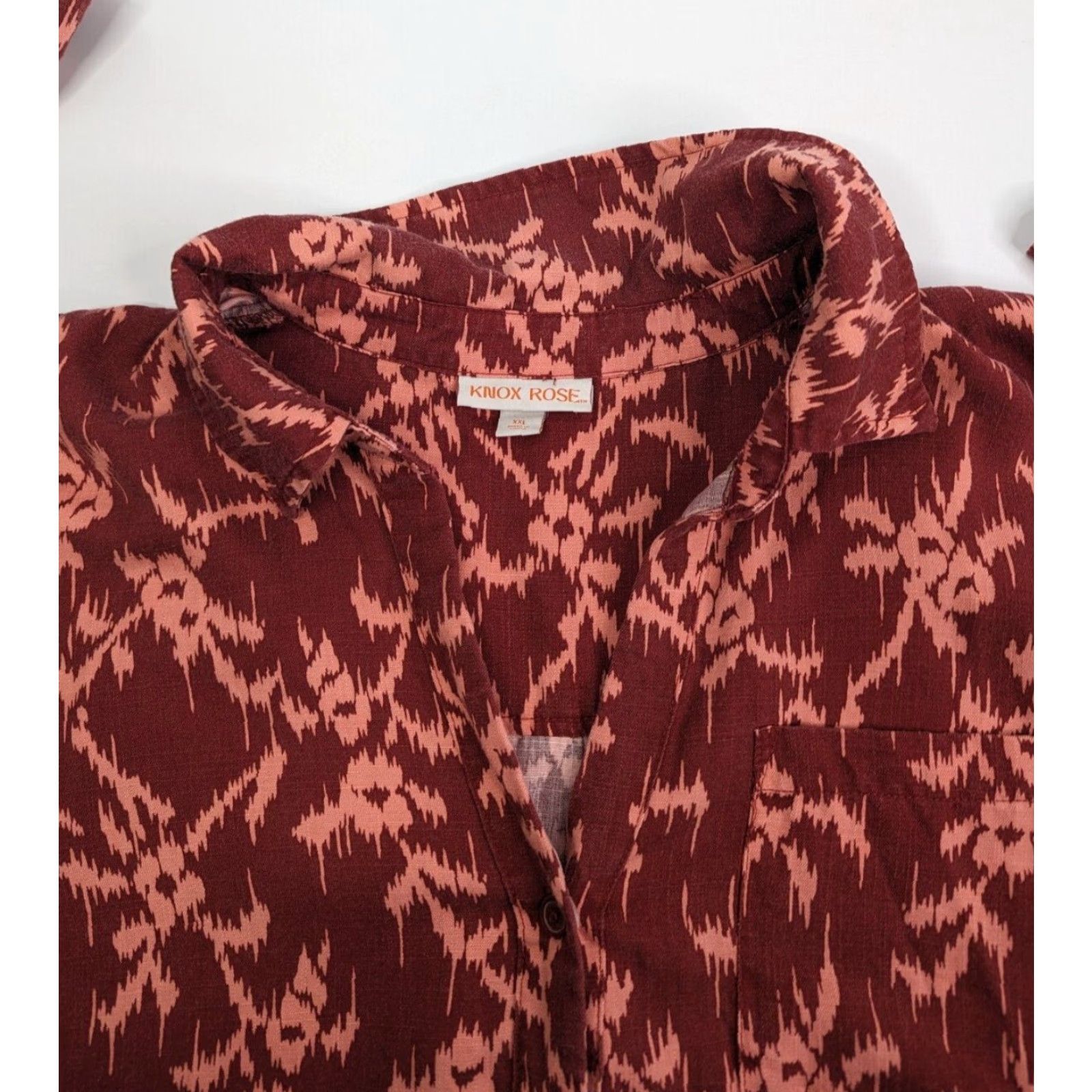 Vintage Knox Rose Shirt Womens 2XL Red Long Sleeve Button-Up Collared Lyocell Front Patch Pocket Casual Workwear Size XXL / US 16-18 / IT 52-54 - 7 Thumbnail