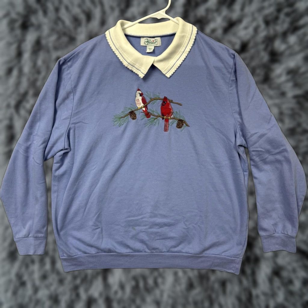 Haband VINTAGE Haband Cardinal Pine Tree Sweatshirt XL Collared Embroidered Birds Winter Women Graphic Print Pine Embroidery Size XL / US 12-14 / IT 48-50 - 1 Thumbnail
