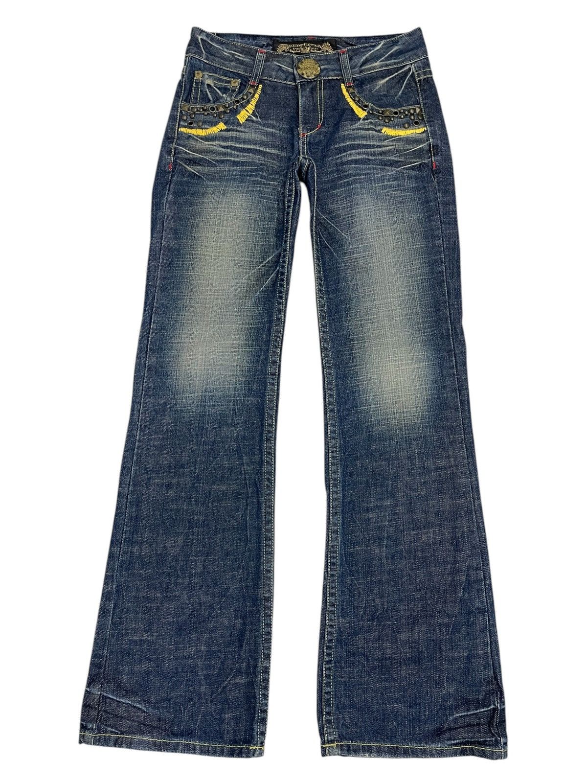 Red Pepper Heavy Stich Whisker Studded Flare Denim