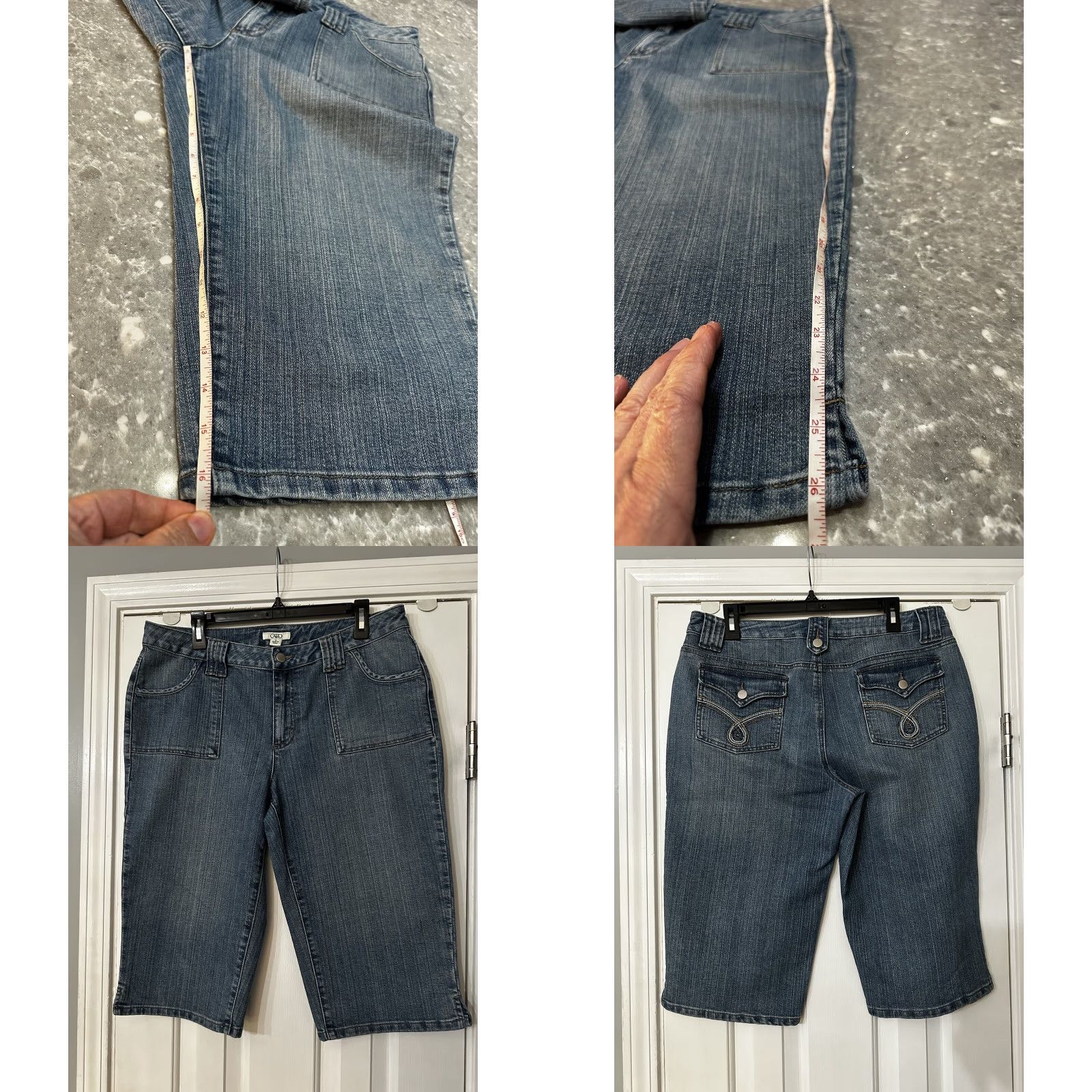 Vintage Cato Jeans Capri Shorts Mid Rise 5-Pocket Blue Denim Womens Capris Capri 16 Medium Wash Flap Pockets Belt Loops Slit Vintage No Size 38" / US 16 / IT 52 - 9 Thumbnail