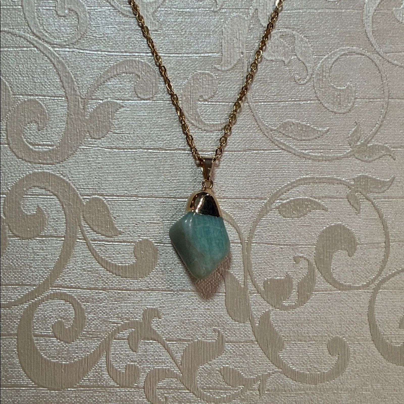 Handmade Gold Tone Necklace with Amazonite Pendant Size ONE SIZE - 2 Thumbnail