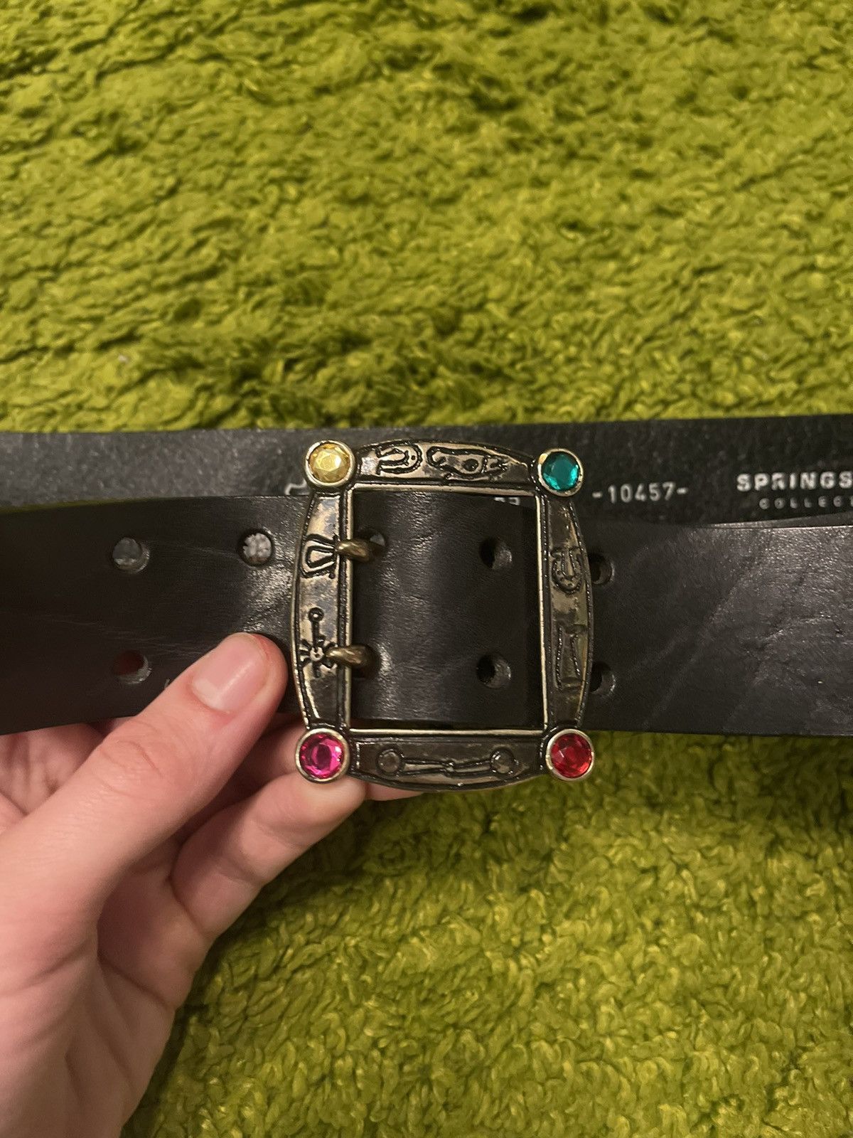 Cowboy Equipment × Genuine Leather × Vintage 💎 Western Cowboy style real leather rhinestones buckle belt Size 32 - 2 Thumbnail