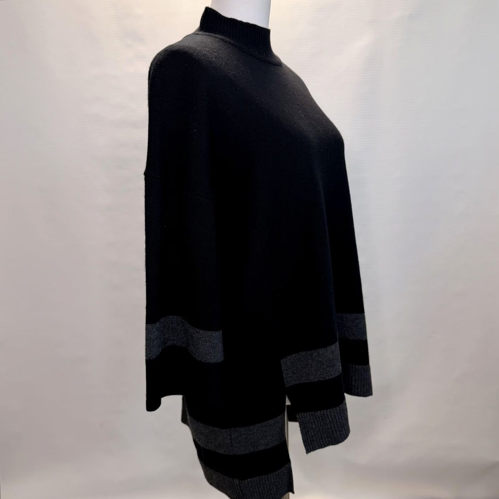 Vintage L.K. Bennett Saphy Sweater Tunic Womens Medium Black Charcoal Stripe Mock Neck 3/4 Sleeve Wool Knit Size M / US 6-8 / IT 42-44 - 3 Thumbnail
