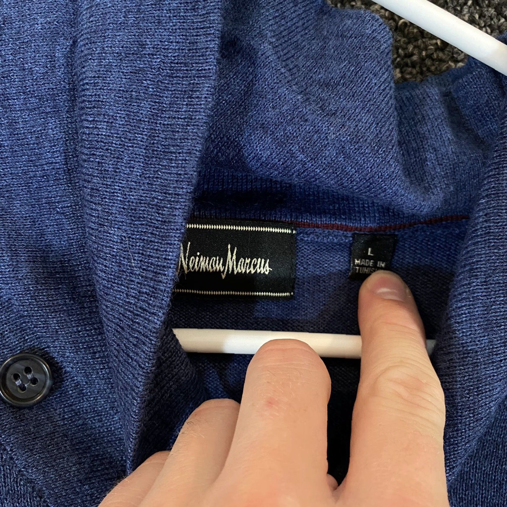Neiman Marcus NEIMAN MARCUS Sweater Mens Large Blue Merino Wool Acrylic Blend Shawl Collar Size US L / EU 52-54 / 3 - 3 Thumbnail