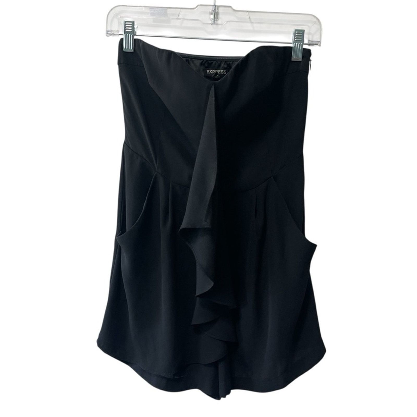 Express Express Strapless Chiffon Ruffle Short Romper Black Size 0 Size 25" / US 0 / IT 36 - 8 Thumbnail