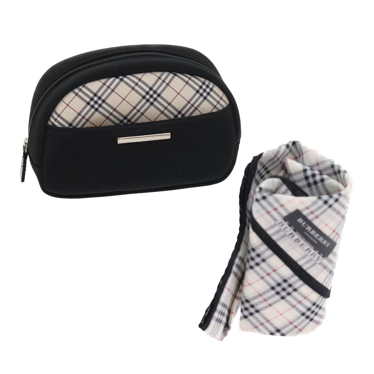 image of Burberry Nova Check Handkerchief Pouch Nylon 2Set Black Beige Auth 55616 in Black/Beige, Women's