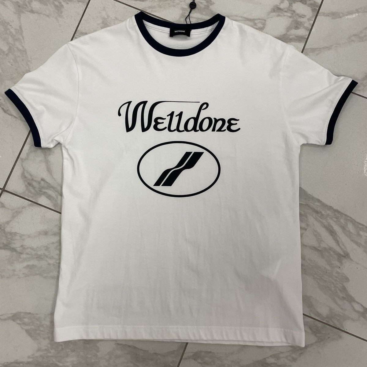 WE11DONE We11done Cursive Logo Fitted Ringer T-Shirt Size US L / EU 52-54 / 3 - 1 Thumbnail