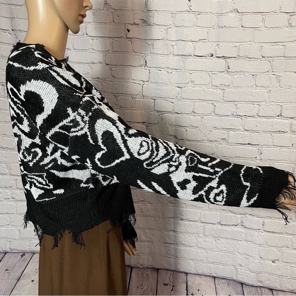 Other NWT New Just Polly Heart Print Distressed Black White Sweat Size XL / US 12-14 / IT 48-50 - 4 Thumbnail