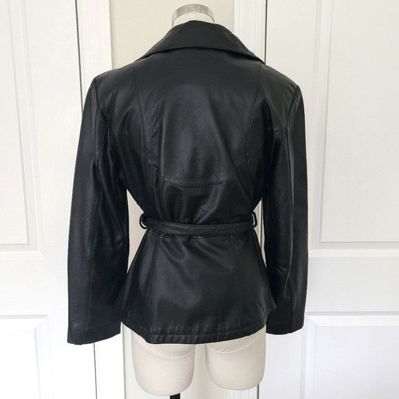 Wilsons Leather Maxima Button-Up Tie-Waist Leather Jacket Biker Retro Y2K Size XS / US 0-2 / IT 36-38 - 5 Thumbnail
