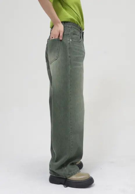 Japanese Brand Momoko x Ryou Men's Loose Washed Mid-Length Green Jeans Size US 32 / EU 48 - 3 Thumbnail