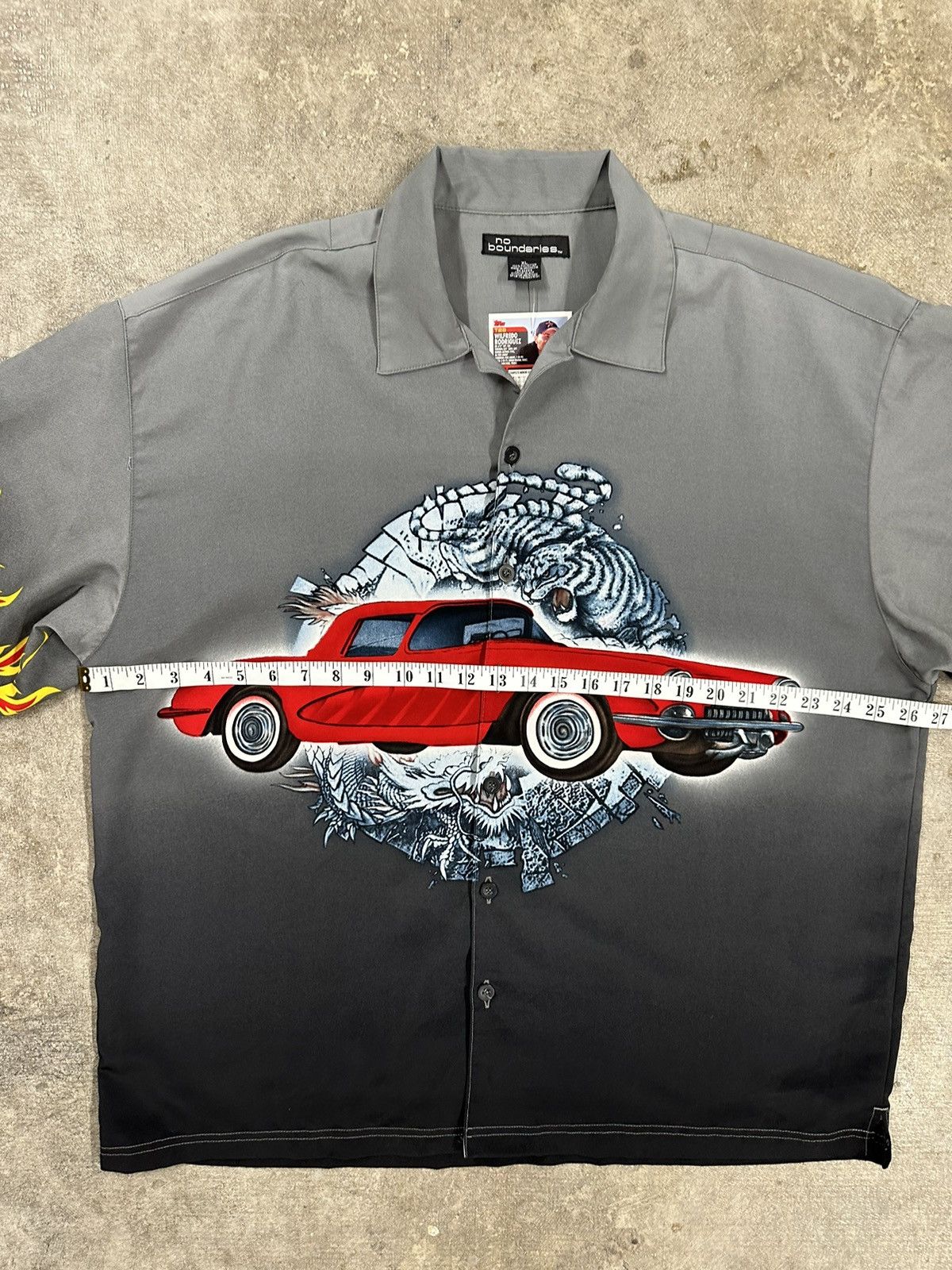 Vintage Crazy Y2K No Boundaries Flames Car Tiger Dragon Button Up Size US XL / EU 56 / 4 - 11 Thumbnail