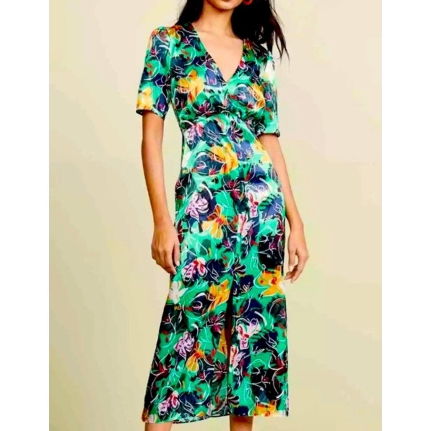 Other Saloni Green Floral Silk Eden Dress Size US 0, UK4, XS (NWT) Size XS / US 0-2 / IT 36-38 - 2 Thumbnail