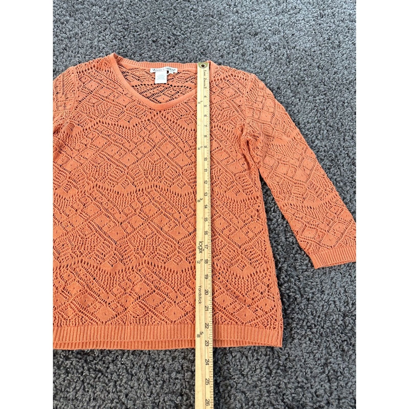 Vintage VINTAGE WinterSilks Sweater Womens Small Silk Crochet Open Knit Orange 90s V-Neck Long Sleeve Pullover Size S / US 4 / IT 40 - 2 Thumbnail