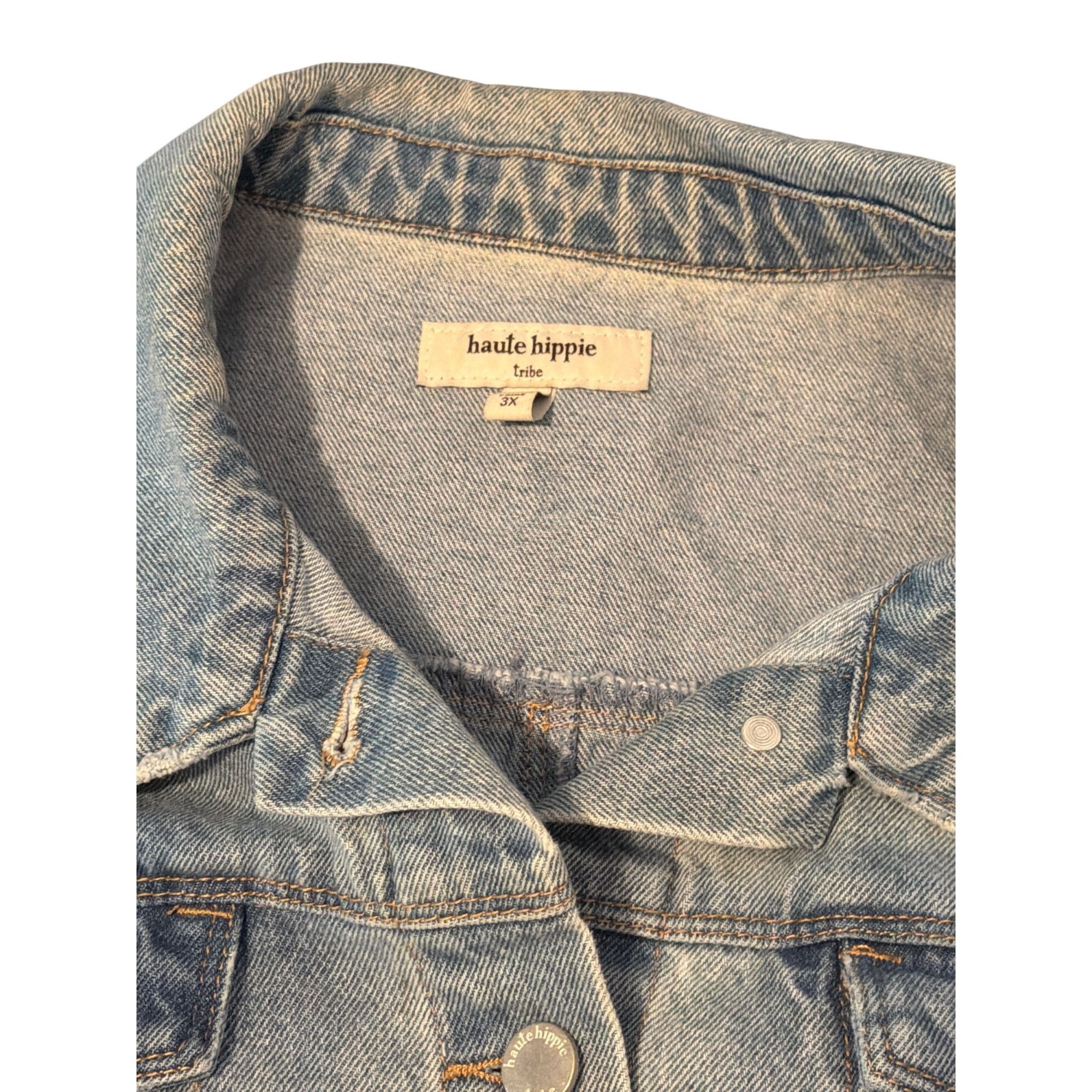 Haute Hippie Haute Hippie Tribe Distressed Light Wash Denim Jean Jacket S Size 3XL / US 20-22 - 4 Thumbnail