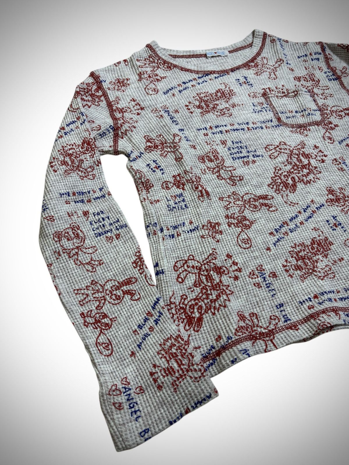 Hysteric Glamour 2000’s Angel Blue - Doodle Print Waffle T-Shirt Size XS / US 0-2 / IT 36-38 - 2 Thumbnail