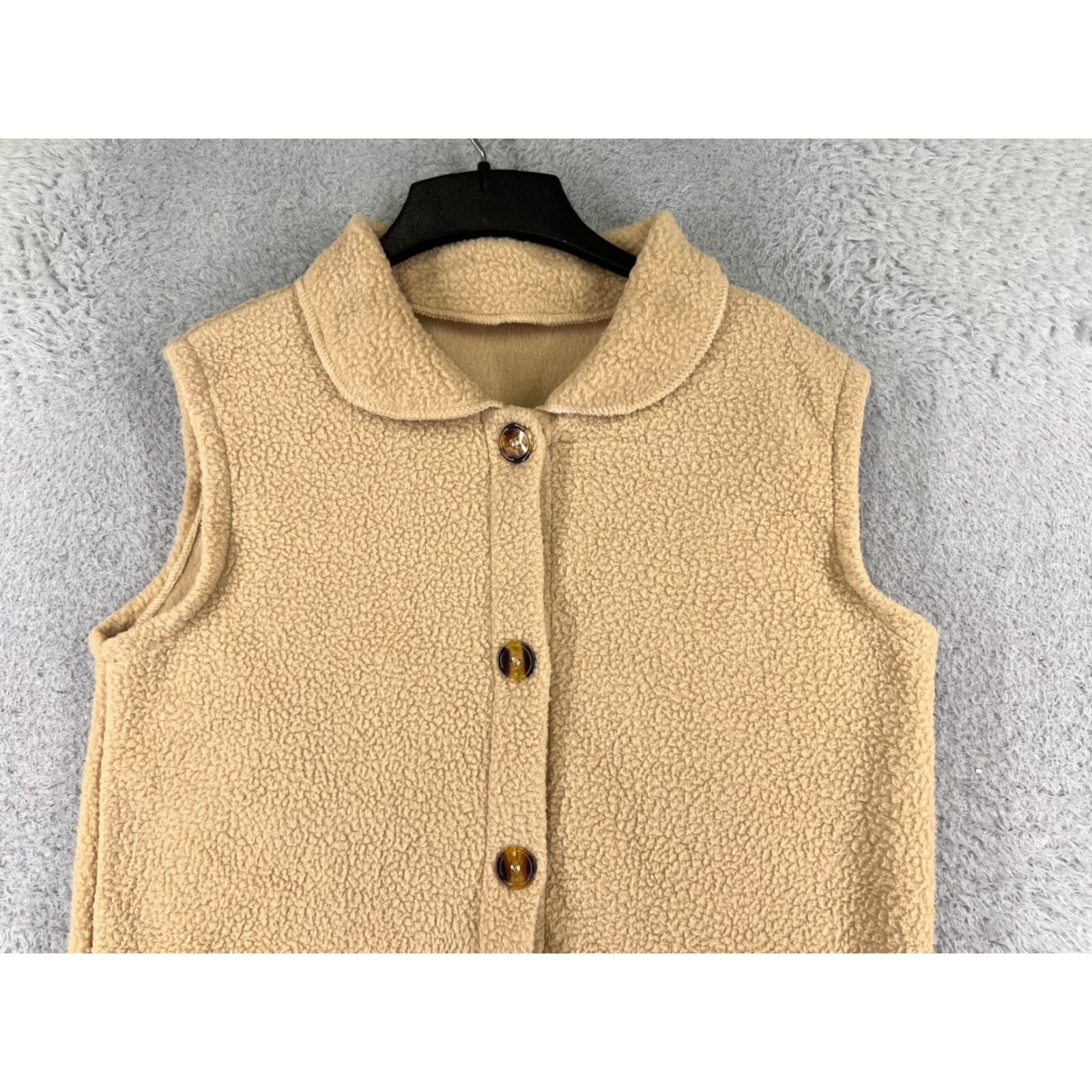 Vintage Womens Vest Large Beige Button Up Pockets 100% Polyester Fleece Collared Size L / US 10 / IT 46 - 4 Thumbnail
