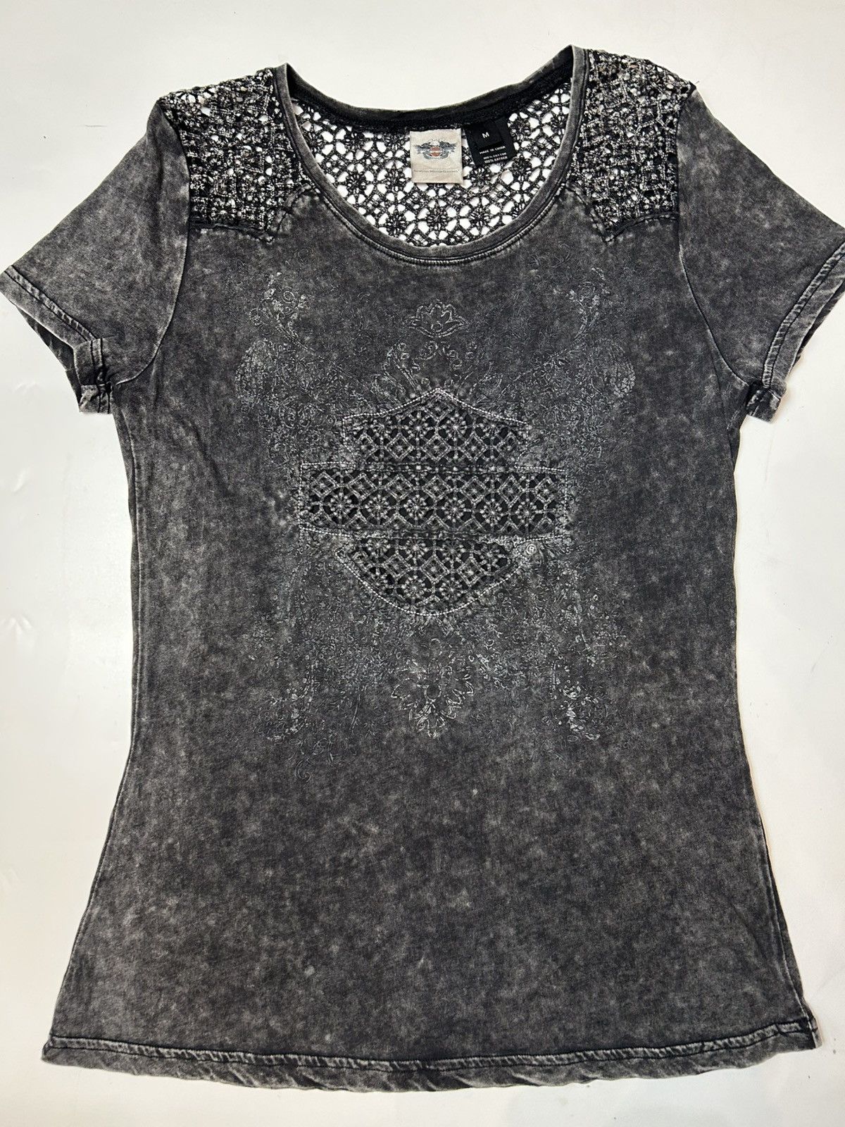 Harley Davidson HARLEY DAVIDSON WOMEN’S SHORT SLEEVE BLOUSE CROCHET BIKER Size M / US 6-8 / IT 42-44 - 1 Thumbnail