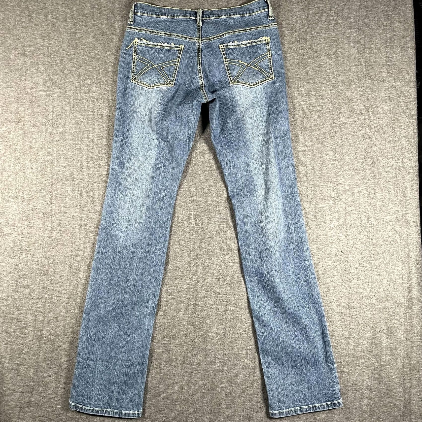 Vintage Lazer Jeans Womens 9 Blue Straight Low Rise Embroidered Pockets Stretch Denim Jeans Slim Straight Footwear: 5-Pocket Design Girls? Size 30" / US 8 / IT 44 - 3 Thumbnail