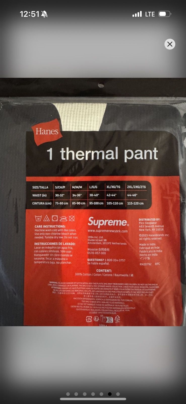 Supreme Supreme/Hanes Bones Thermal Pant Size US 34 / EU 50 - 3 Thumbnail