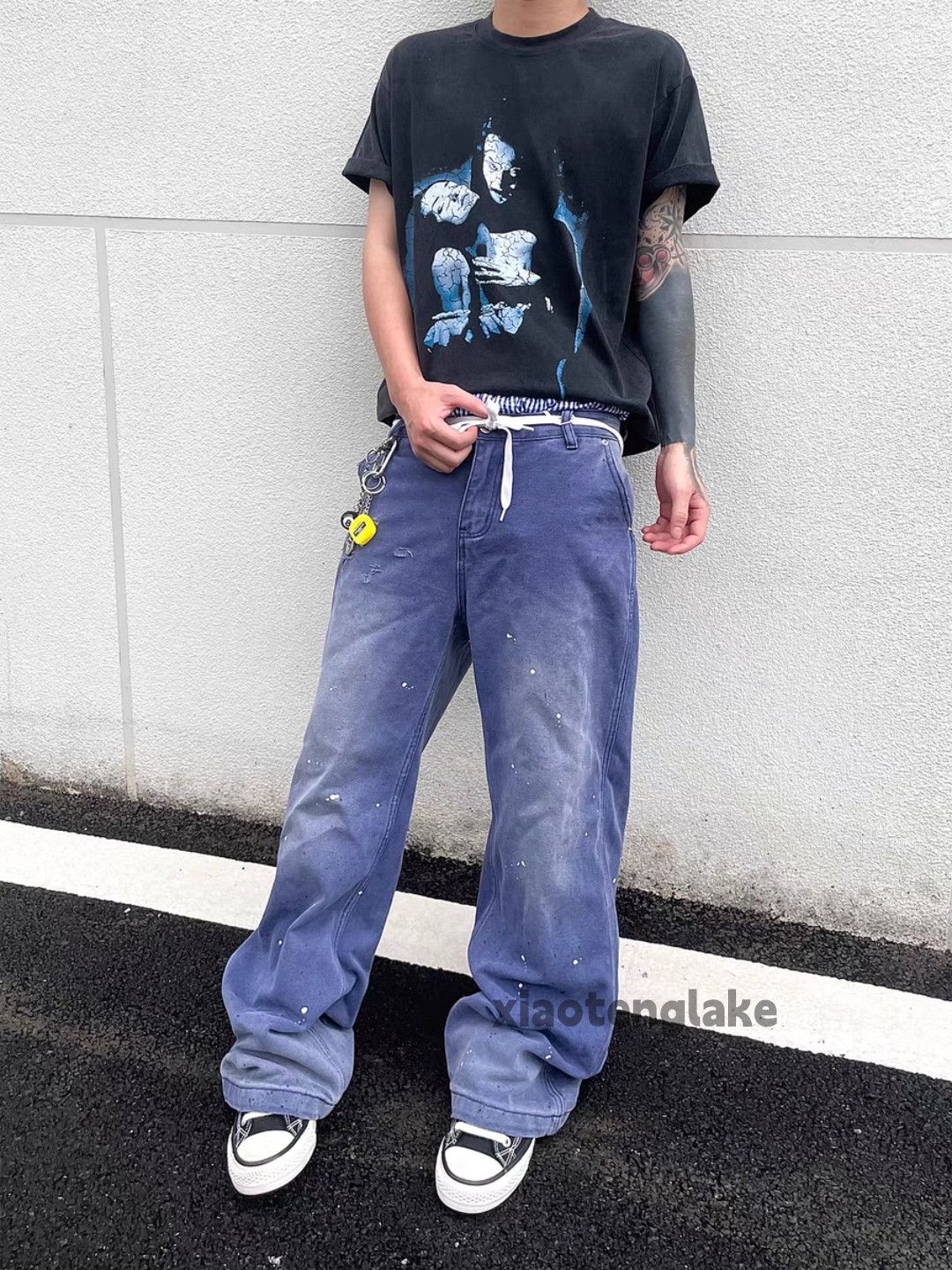 Designer Unisex washed faded loose baggy hiphop carpenter pants Size US 26 / EU 42 - 3 Thumbnail