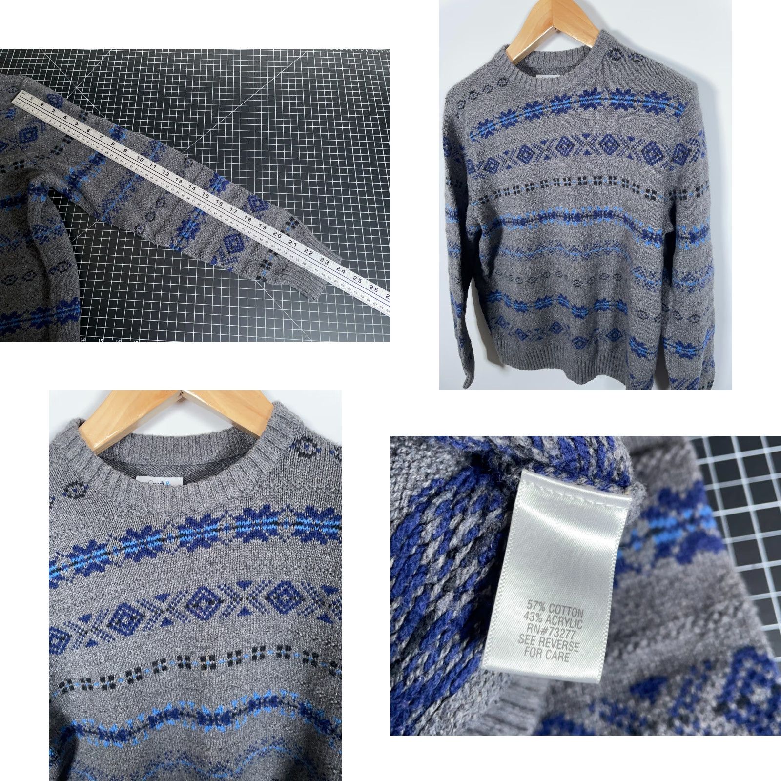 Croft & Barrow Croft & Barrow Sweater Men's Large Gray Blue Aztec Pattern Crewneck Lightweight Knit 90s Southwest Mens Size US L / EU 52-54 / 3 - 8 Thumbnail
