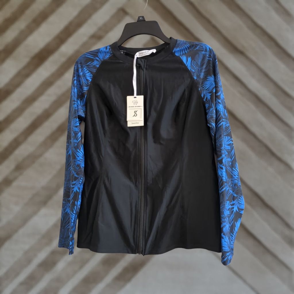 Swims Jasambac Women's M Long Sleeve Black /Blue Tropical Full Zip Swim Top UV50+ NWT Size M / US 6-8 / IT 42-44 - 1 Thumbnail