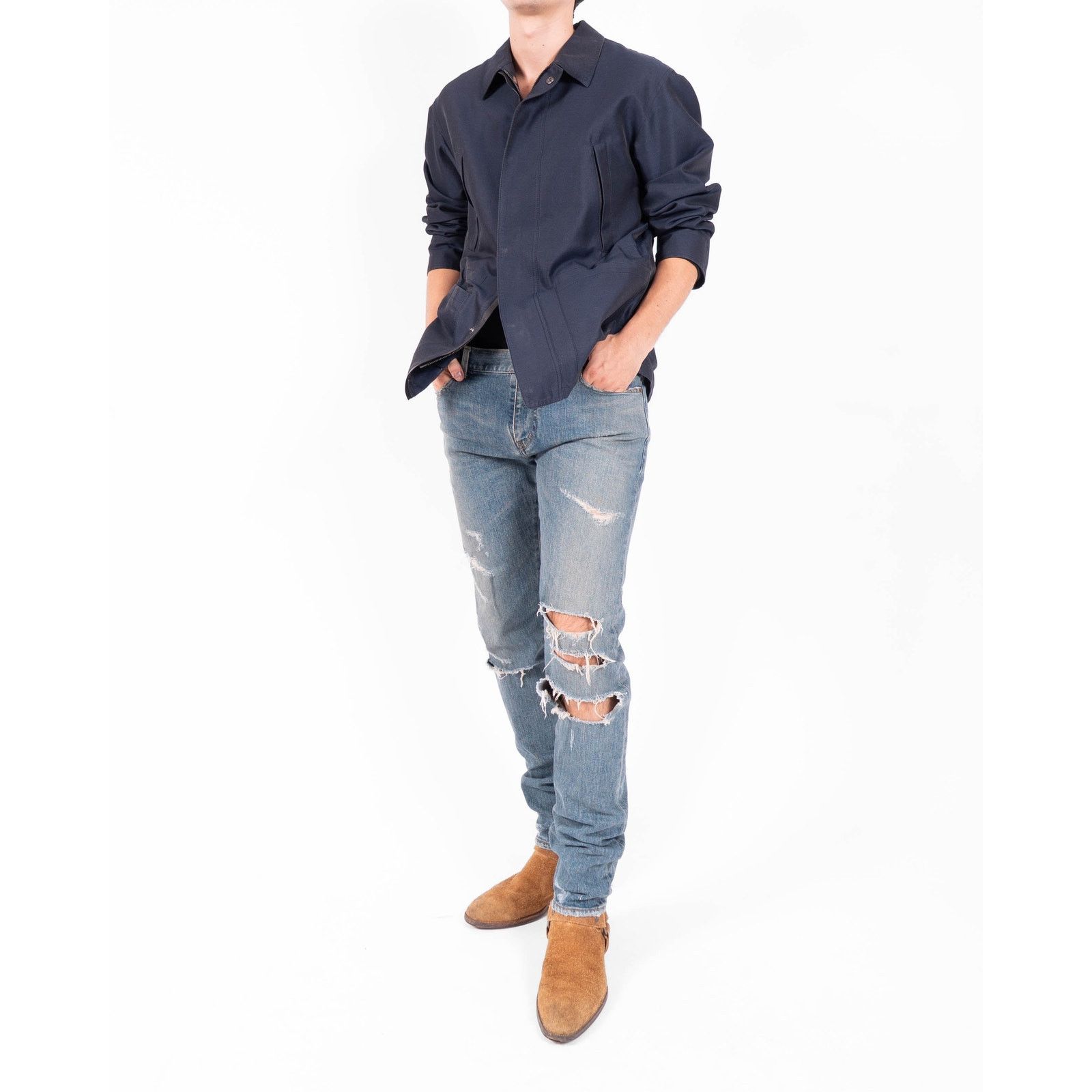Berluti FW18 Oversized Military Jacket in Blue Silk Blend Size US L / EU 52-54 / 3 - 4 Thumbnail