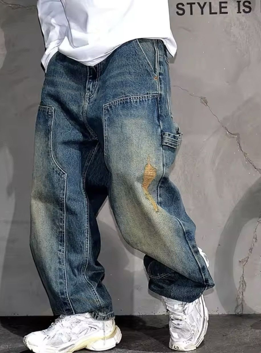 Denime × Jean American Vintage Ripped Loose Fit Straight Leg Jeans Size US 30 / EU 46 - 1 Thumbnail