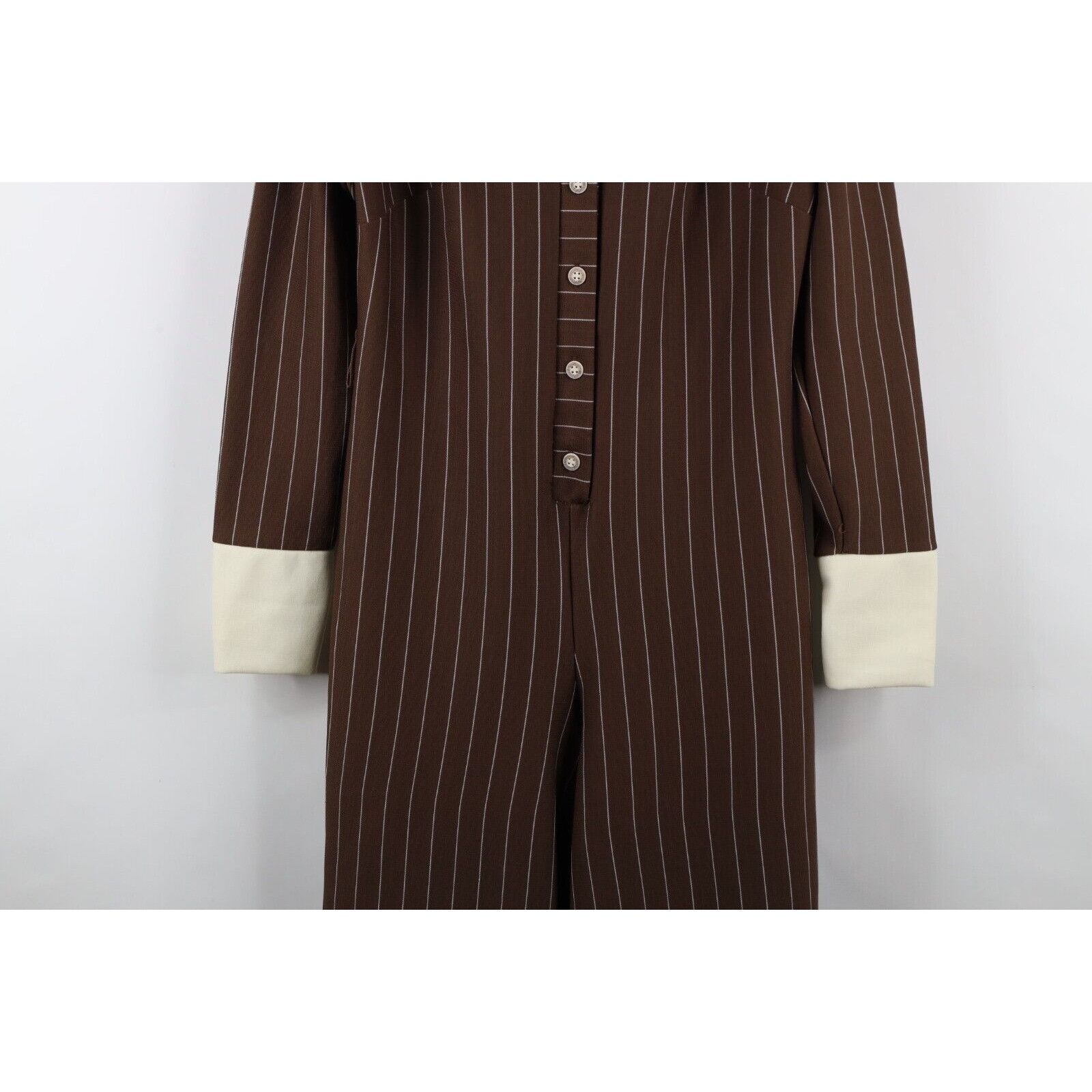 Vintage Vintage 70s Streetwear Pinstriped Bell Bottoms Romper Suit Size L / US 10 / IT 46 - 3 Thumbnail