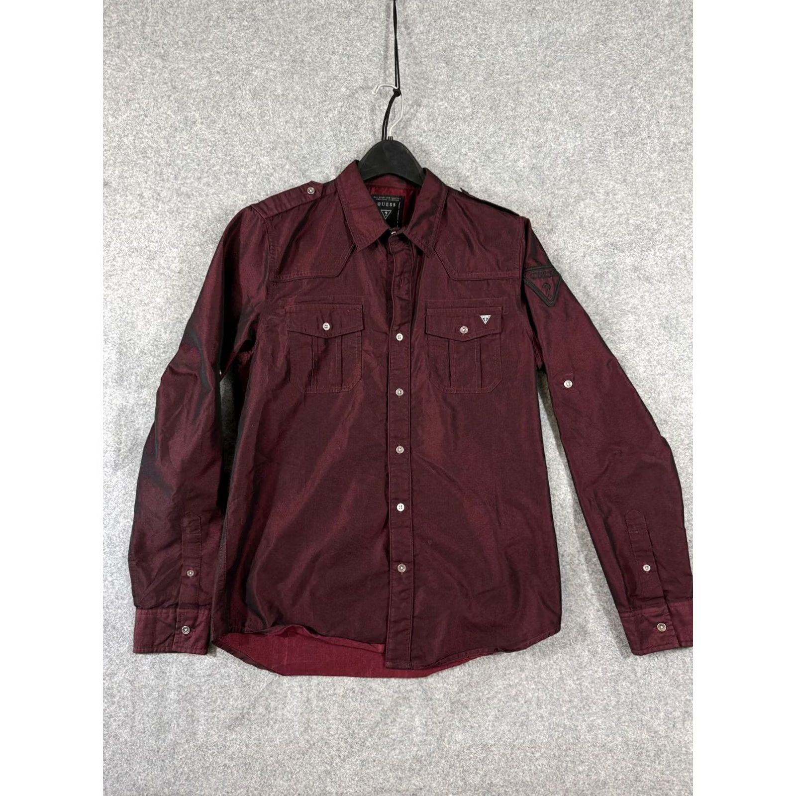 Guess VINTAGE Guess Iridescent Shirt Mens S Maroon Red Long Sleeve Shoulder Epaulets Button Up Pockets 90s Mens Size US S / EU 44-46 / 1 - 3 Thumbnail