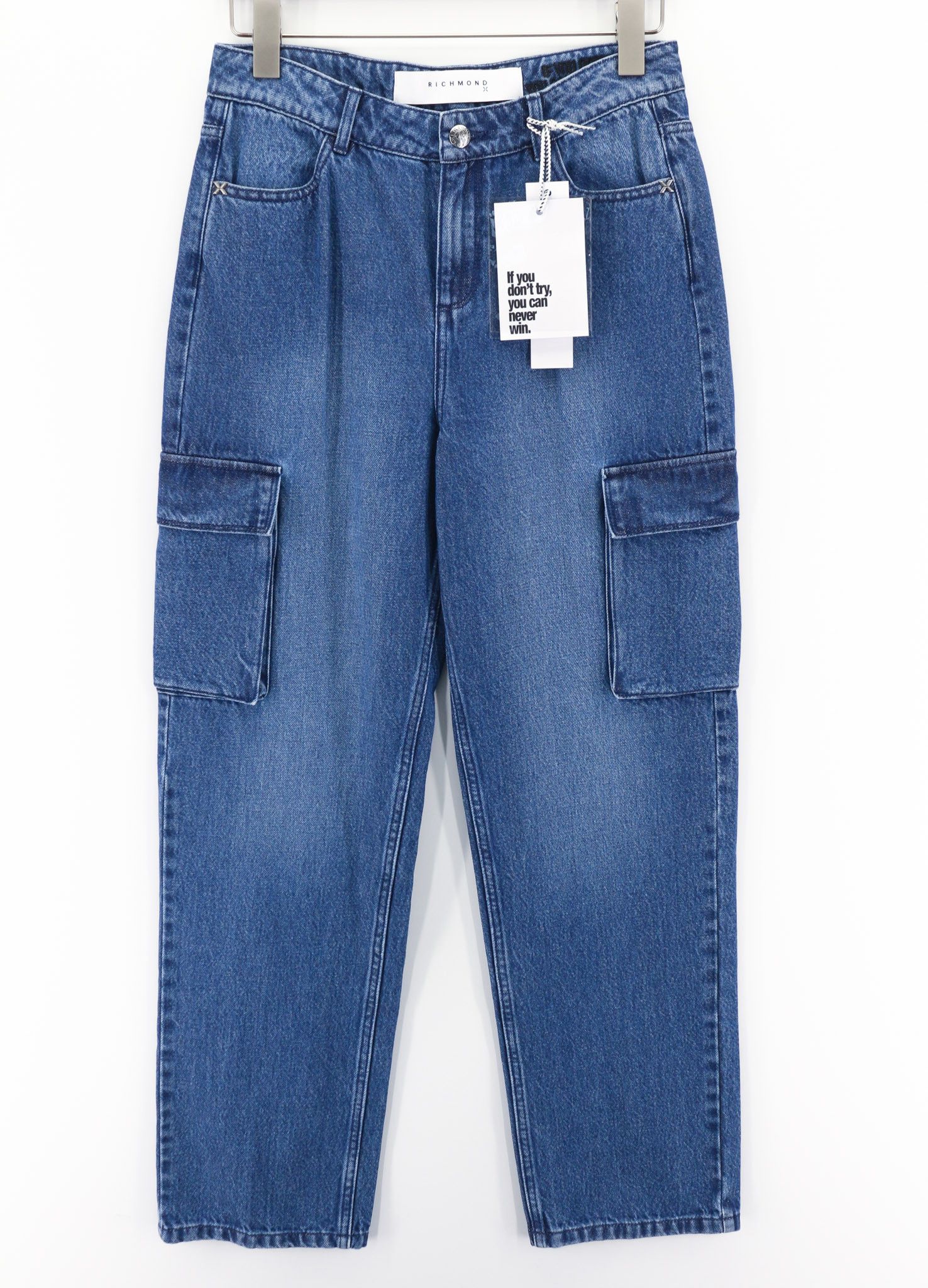 John Richmond W26 Cargo Mid Blue Washed Zipper Denim Jeans 80000 Size 26" / US 2 / IT 38 - 1 Thumbnail
