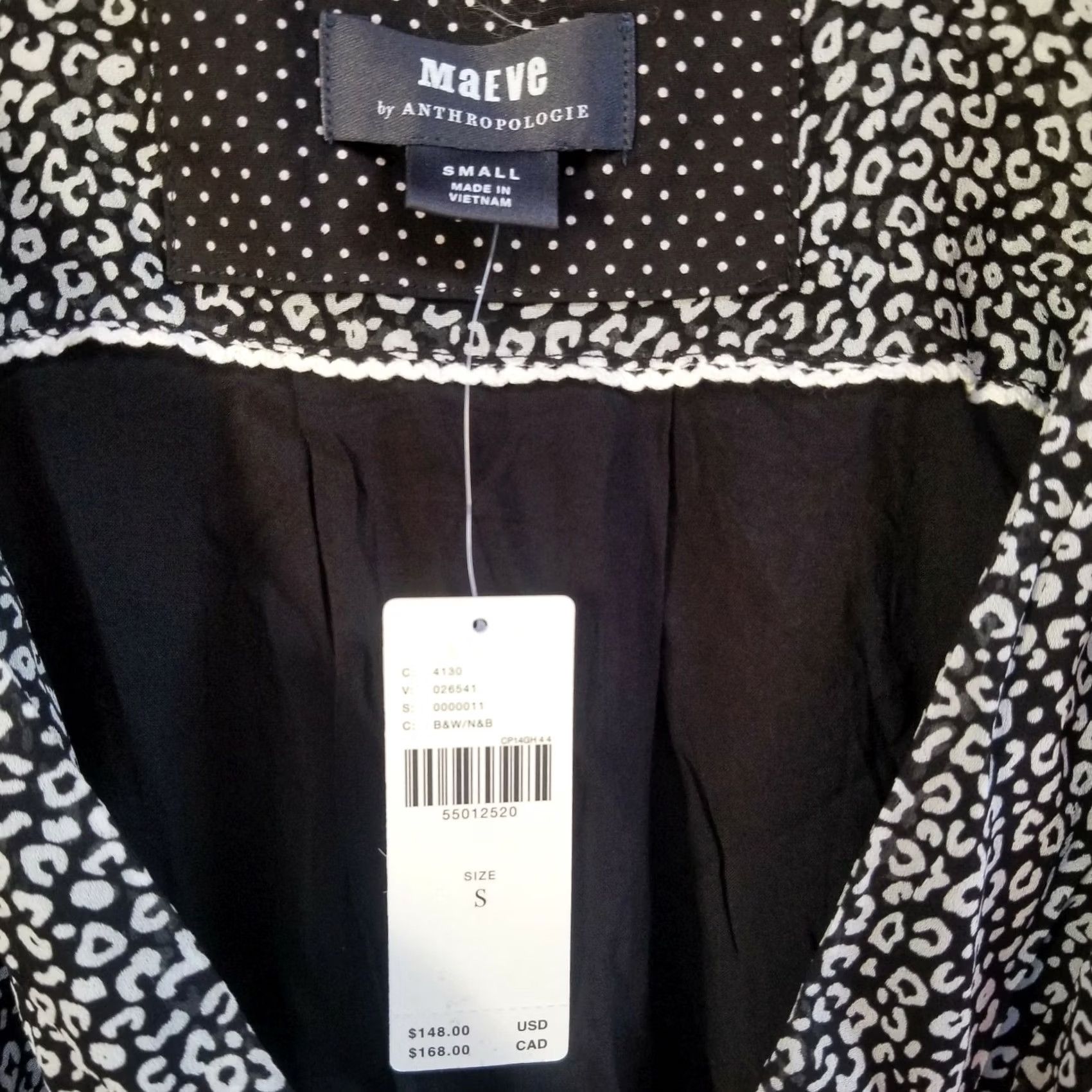 Anthropologie Maeve by Anthropologie Women's Mini Dress Cheetah Print Overlap Black White Small NWT Overlap V-Neck Long Sleeve 100% Viscose Size S / US 4 / IT 40 - 5 Thumbnail