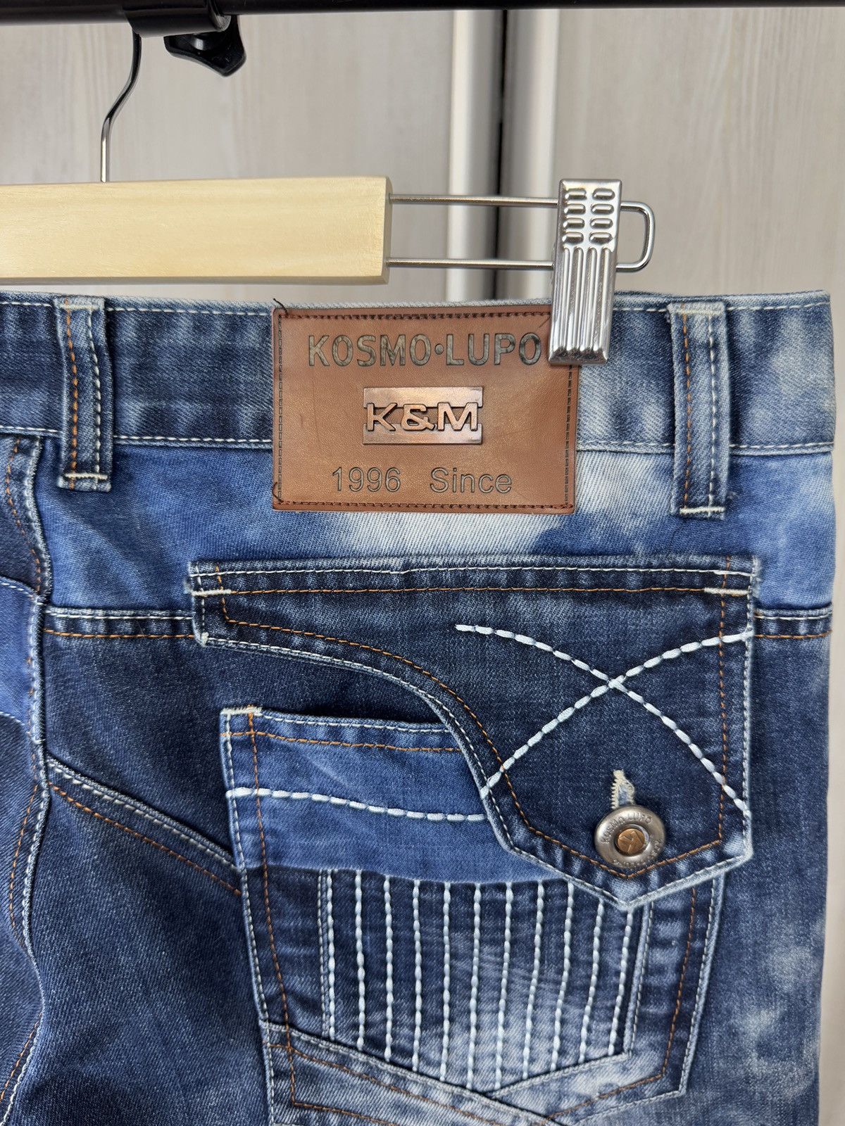 Japanese Brand Kosmo Lupo avant garde blue faded multipocket jeans denim Size US 33 - 13 Thumbnail
