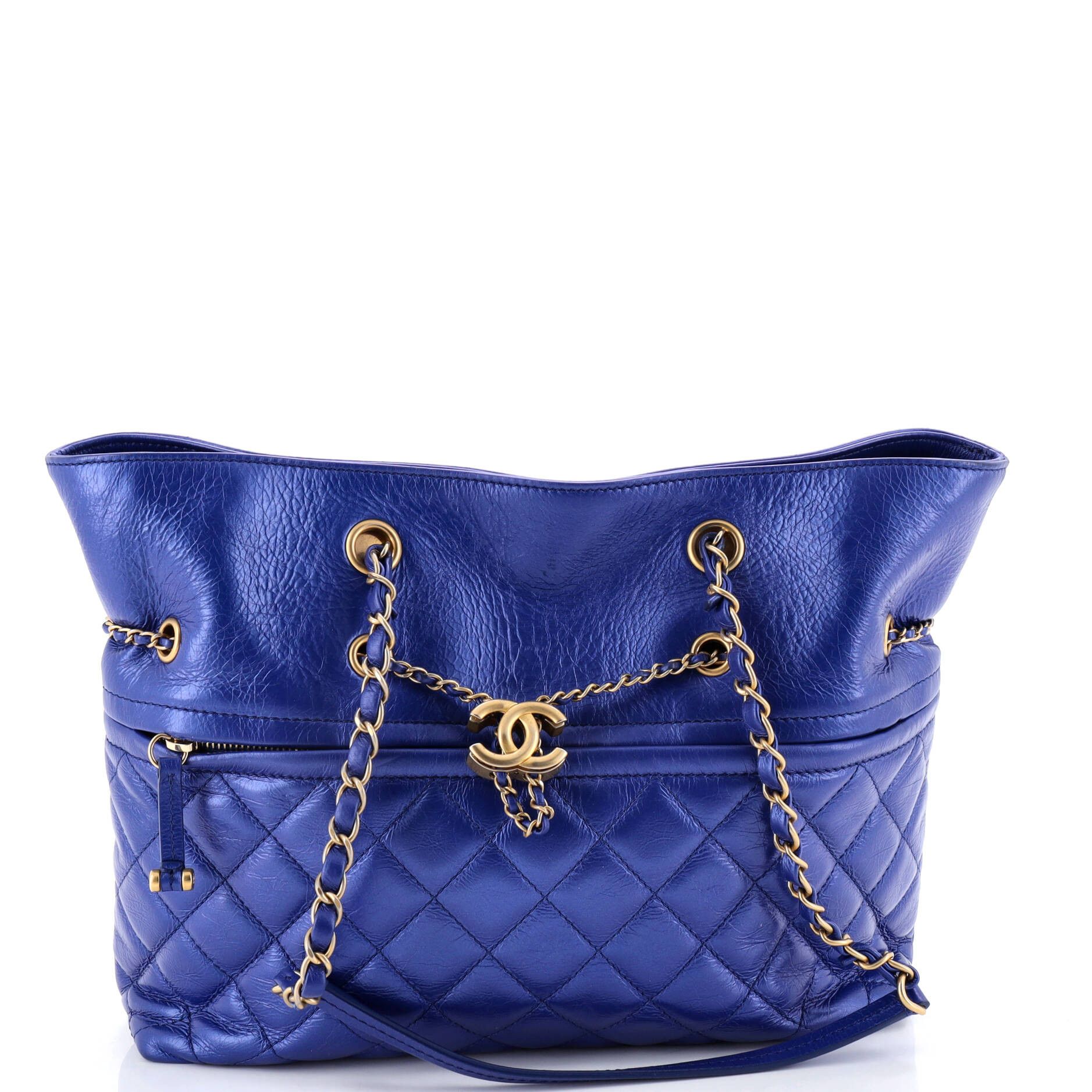 Front Zip CC Drawstring Chain Tote